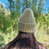Madeline Rib Hat Knitting Pattern shown in yellow, back