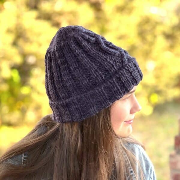 Alpaca Wool Knitted Cabled Hat in purple shown side