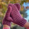 Hand Crocheted Pink Mittens in Small Adult size