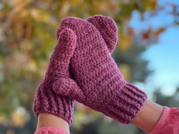 Hand Crocheted Pink Mittens in Small Adult size